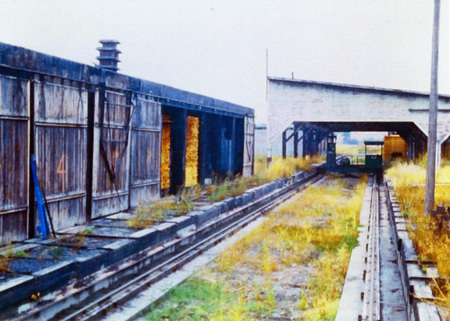 Photograph from slide of the rails along the drying sheds at the Potlatch Mill.
