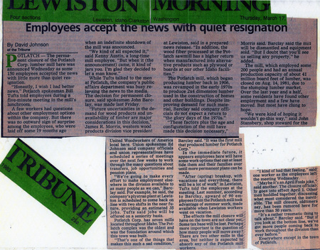 Newspaper Clipping: Employees accept news with quiet resignation, by David Johnson.