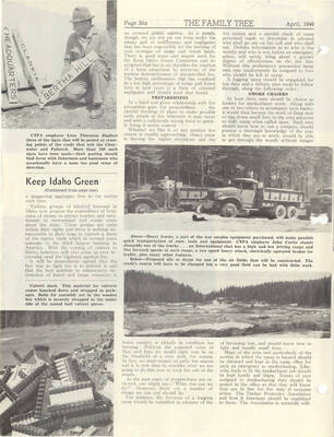 The continuation of an article from The Family Tree about keeping Idaho green throughout tourism and fire hazards.