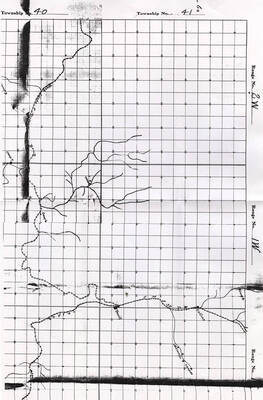 A map depicting railroad lines in Township nos. 40 & 41 by Range Nos. 2W & 1W. The towns of Bovill and Collins are labeled. Several Potlatch Lumber Company camps are identified along the C. M. P. Sp. Railroad.