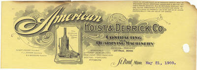 American Hoist & Derrick Co., a contracting and quarrying machinery company based in St. Paul Minnesota, letterhead.