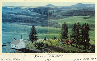 A photograph of the Freeze Cemetery that was built in 1899 in Potlatch, Idaho.