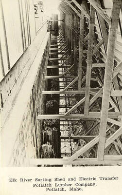 A photograph of the Elk River Sorting Shed and Electric Transfer for the Potlatch Lumber Company in Potlatch, Idaho.