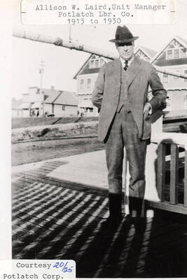 A photograph of the 1913-1930 unit manager at the Potlatch Lumber Company Allison W. Laird.