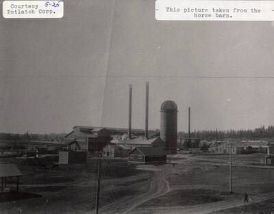 A photograph taken from the horse barn of the Potlatch Sawmill.