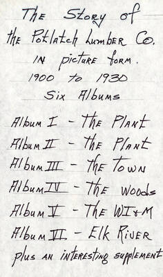 A list of albums of photographs from 1900-1930 for the Potlatch Lumber Co.