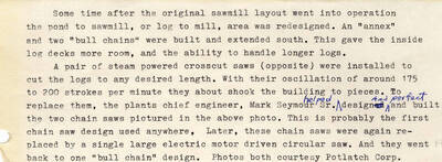 A description of the sawmill layout changes and the lifecycles of different saws used by the Potlatch Corporation.