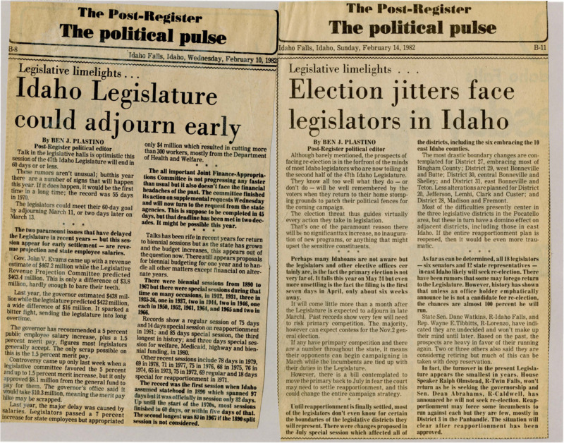 A newspaper article discussing: Many Idaho lawmakers are worried about upcoming elections and changes to voting districts. Most are expected to run again, but some are still deciding. Since district boundaries might change, it could affect how and where they campaign.