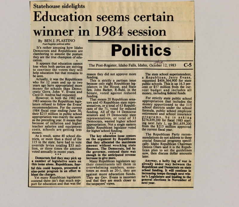 A newspaper article discussing the partisan fight about education funding. The majority of the republicans in congress said their constituents don't support increased funding while a few republicans and all democrats voted for it.