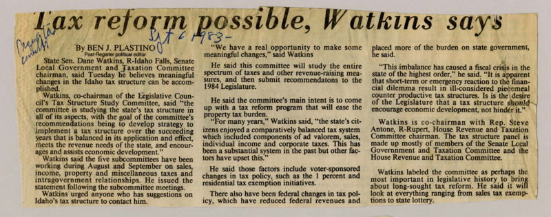 A newspaper article detailing the funding challenges as result of federal cuts, and implementing tax reform to fill the gaps.