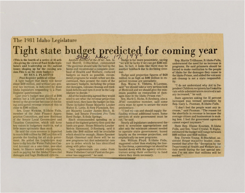 A newspaper article detailing different legislators' opinions on what the new revenue amount will be and the implications of it.