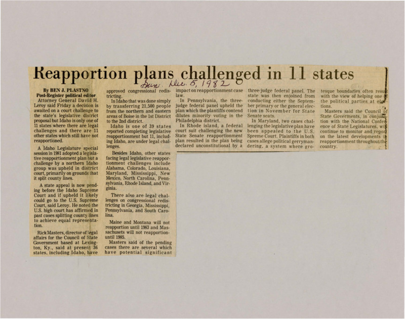 A newspaper article detailing the redistricting pains across several states in the US. The article explains the results of other states' attempted redistricting.