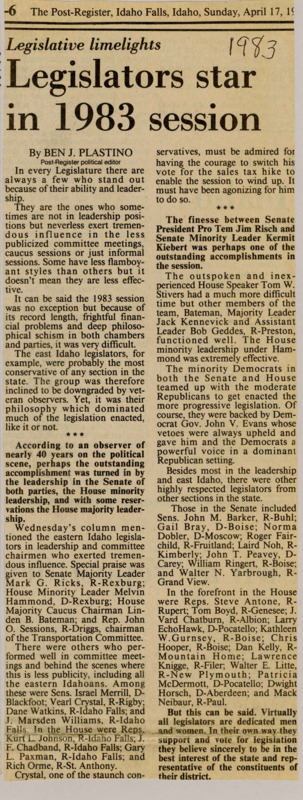A newspaper article exemplifying the efforts of the Idaho legislature. The article highlights the legislative prowess of the subcommittees and the compromise between the factions of the congress.