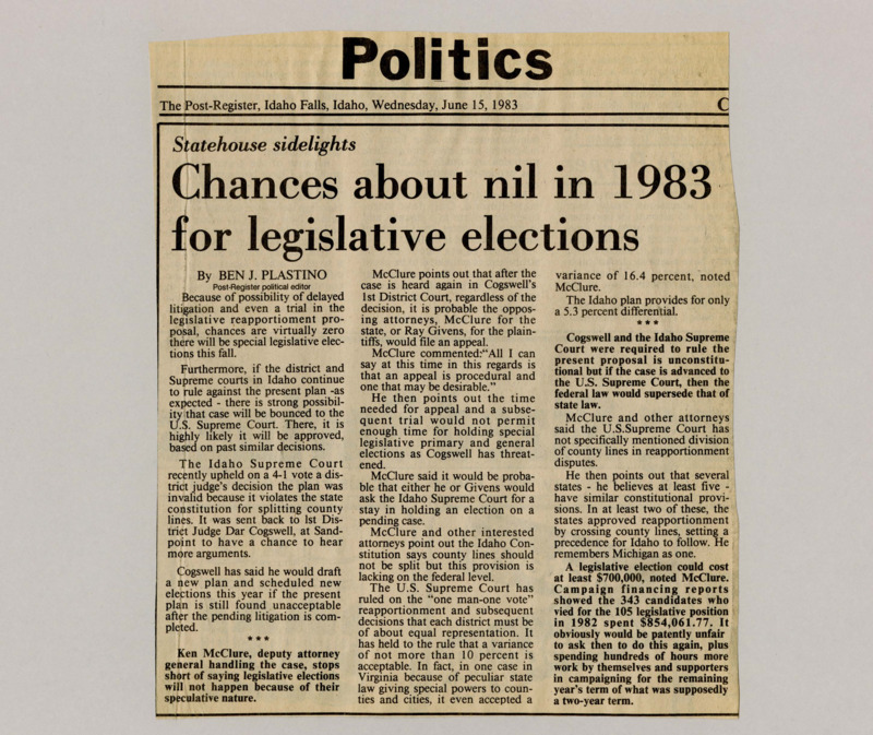 A newspaper article discussing the possibility or lack thereof for new elections based on redrawn legislative maps. The redistricting already hotly contested would have to be approved by the supreme court.