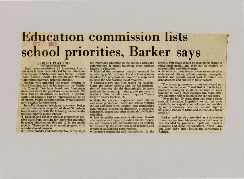 A newspaper article detailing the priorities that should be taken to improve education and schools set out by the Education Commission of States.