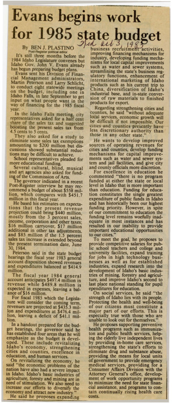 A newspaper article detailing the governors association's meeting about nuclear waste storage. Governor Evans' passed a resolution around nuclear waste, and also discussed matters of the federal deficit and education.