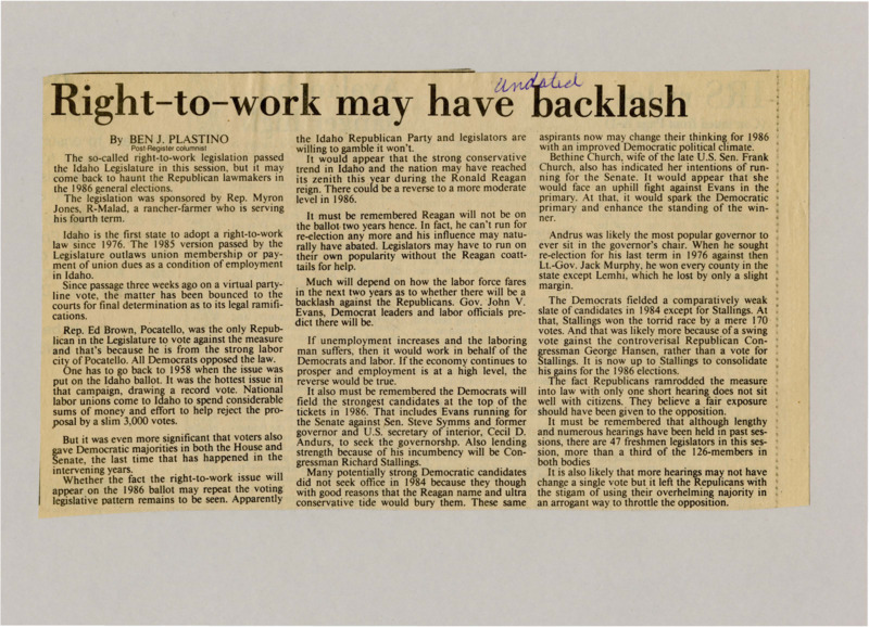 A newspaper article explaining that Republicans efforts to force through Right-To-Work law without allowing adequate discussion could negatively impact their public support.