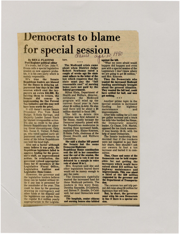 A newspaper article criticizing Democrats overeagerness to secure medicaid funding in the state it left a deficit and was thrown out almost unanimously in committee. There's also criticism for Democrats obstinance to the Trucking ton tax hike and ended up throwing out the tax and losing nearly 13 million in lost revenue that would've been used  in highway improvements.