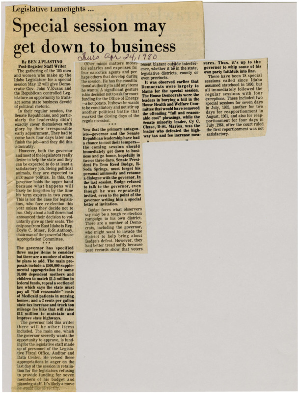A newspaper article detailing there's a good chance at a successful special session to resolve the nursing home court order against the DHW.