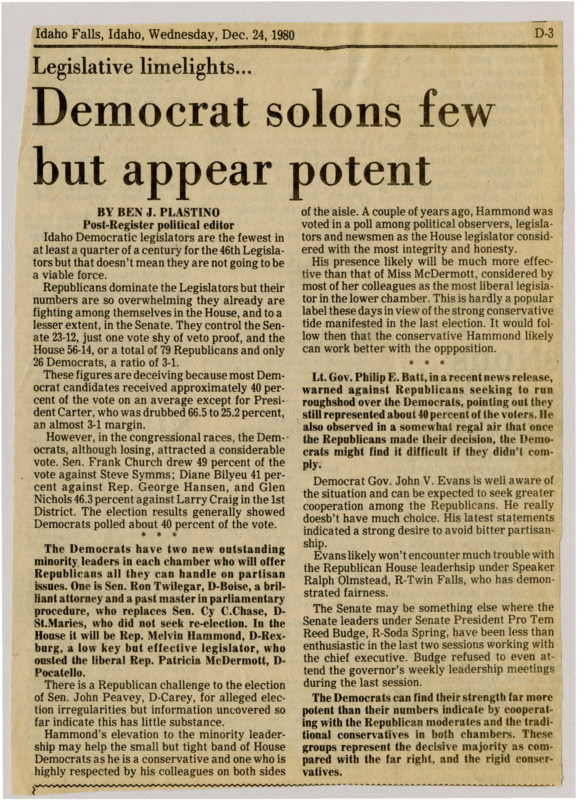 A newspaper article documenting Democrats ways of influencing policy, namely through collaboration with moderate republicans achieving a majority of the more far right conservatives.