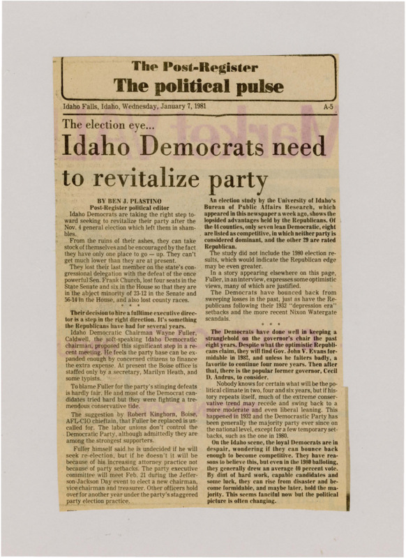 A newspaper article detailing the changes the democratic party is adapting to become more competitive after they badly performed in the 1980 election.