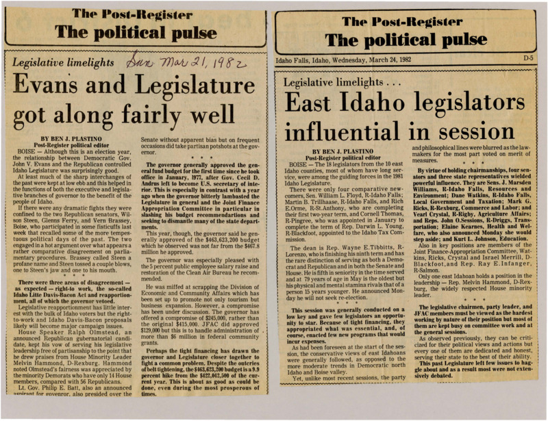 A newspaper article documenting the powerful committees and positions East Idaho legislators hold.