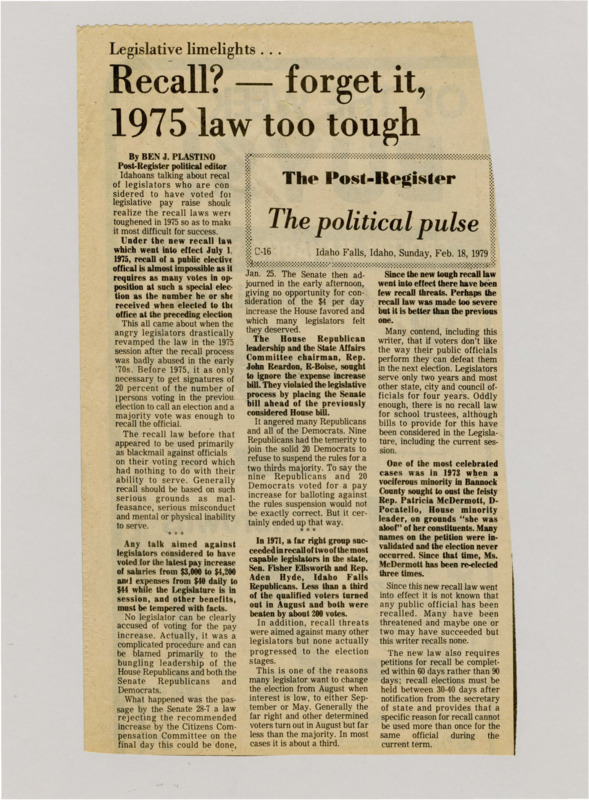 A newspaper article detailing the new recall requirements to prevent abuse of the recall system that happened earlier in the 1970s. The article includes multiple perspectives from both pro and anti recall pundits.
