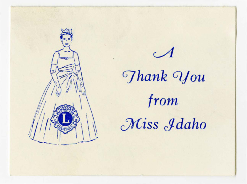 A handwritten thank you card from Karen Herd, Miss Idaho, 1971, to Ben Plastino. Text reads "Dear Mr. Plastino, May I express my sincere appreciation for everything that the Post Register has done for me before, during, and after the Miss America Pageant. It's an honor for me to represent such a fine town and newspaper. Sincerely, Karen Herd"
