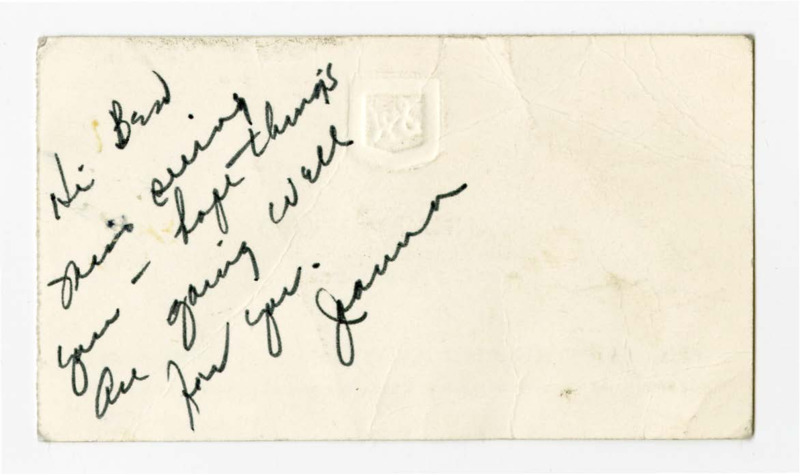 Joanna Mailand's business card. "Hi Ben Nice seeing you - hope things are going well for you. Joanna" is hand written on the back of the card.