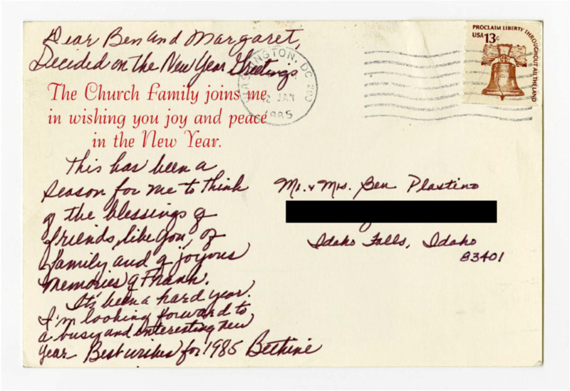 A new year card for Ben and Margaret expressing gratitude for their friendship and hope for the next year.