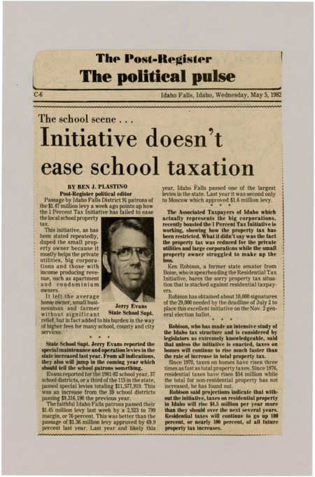 A newspaper article discussing: Idaho Falls District 91 approved a $1.47 million levy, showing that the 1 Percent Tax Initiative hasn't helped homeowners and small businesses with property taxes. Instead, it mainly benefits big companies and large properties, leaving regular homeowners to pay more. Former state senator Ken Robison is pushing for change because taxes on homes in Idaho are growing faster than on other types of property.