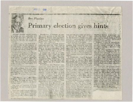 A newspaper article discussing: The May 24 primary had a very low voter turnout of 12.9%, but the results mostly showed who might win the general election. Incumbents like state Senator Dan Watkins and Ray Infinger won, but their margins were smaller than expected. Local races, especially for sheriff, were close and will be important in November election.