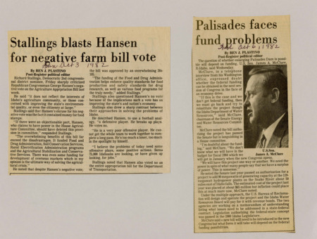 A newspaper article discussing: Richard Stallings criticized Congressman George Hansen for voting against a bill that would help farmers and improve the environment. Stallings said Hansen didn't like that the bill included money for food stamps, but that wasn't a good enough reason to vote no. He said Idaho needs leaders who take positive action, not just say no to everything.