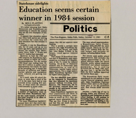 A newspaper article discussing the partisan fight about education funding. The majority of the republicans in congress said their constituents don't support increased funding while a few republicans and all democrats voted for it.