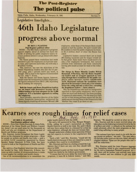 A newspaper article detailing the problems arising from state employee salary increases. The author Plastino believes that Republicans are pushing public workers to the Democratic camp because of antagonism towards state employees.