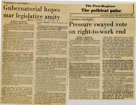 A newspaper article detailing the gubernatorial election and the issues that will be addressed. It also details the plethora of Republican candidates who could run in the primaries.