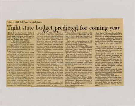 A newspaper article detailing different legislators' opinions on what the new revenue amount will be and the implications of it.