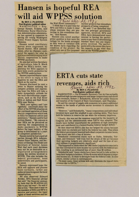 A newspaper article discussing the director for public finances and taxation's criticism of the ERTA. He details how instead of corporations using their extra revenue to invest in the economy they are holding it, waiting for an improvement in the economy.