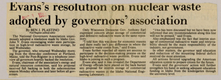 A newspaper article discussing Governor Evans' priorities and goals for the 1985 spending bill. He addresses taxation, public salaries, the economy, and health.
