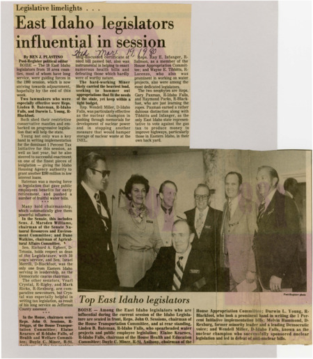 A newspaper article detailing the hand that several East Idaho legislators had in crafting very influential state policy. Such as the Housing bond bill, 1% initiative, and appropriations.