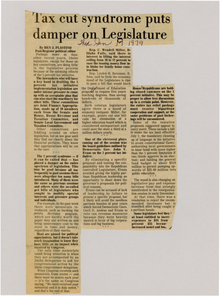 A newspaper article detailing the political bandwidth the 1% initiative is taking up in the legislature and the impact is slowing down other bills. Legislators also argue for more living cost stipends.