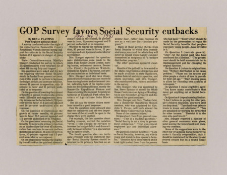 A newspaper article detailing a GOP survey that indicated voters favored a more fiscally responsible social security scheme.