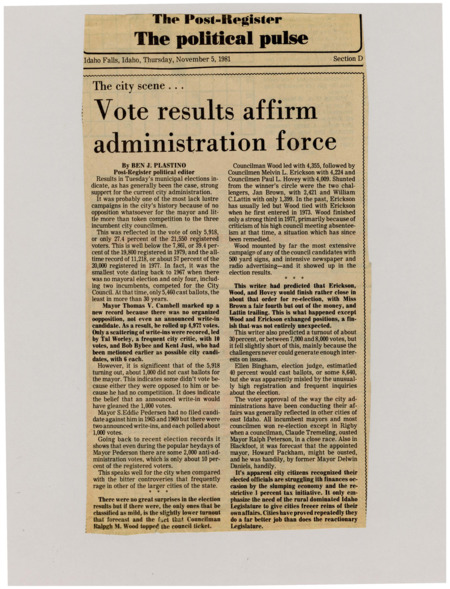 A newspaper article discussing the results of the municipal elections and comparing those results to the author's predictions.