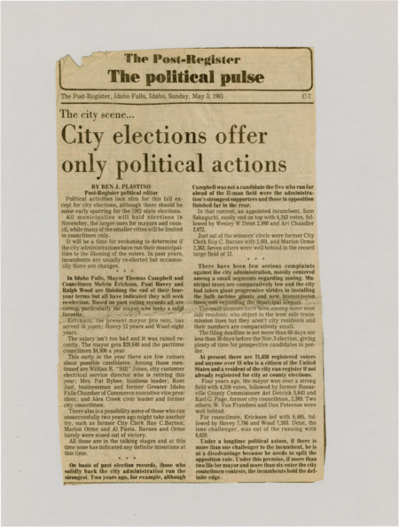 A newspaper article discussing the likely state of the upcoming municipal elections and the potential political conflicts that may influence voters.