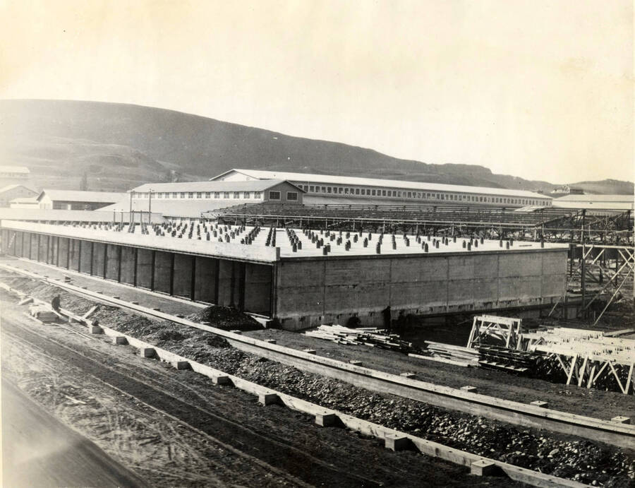 A view of one of the buildings under construction at the Lewiston Mill.