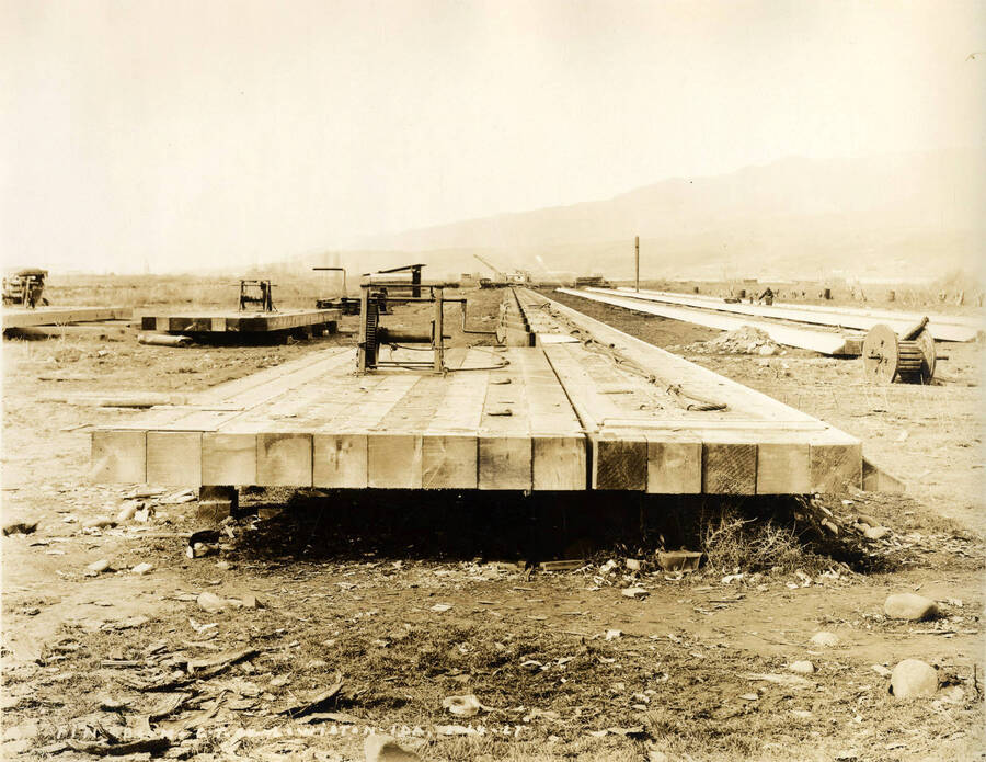 Part of the construction area for the Lewiston Mill. Written on the photograph is 'FiN Beam CT CO Plant Lewiston 2/14/1927.'