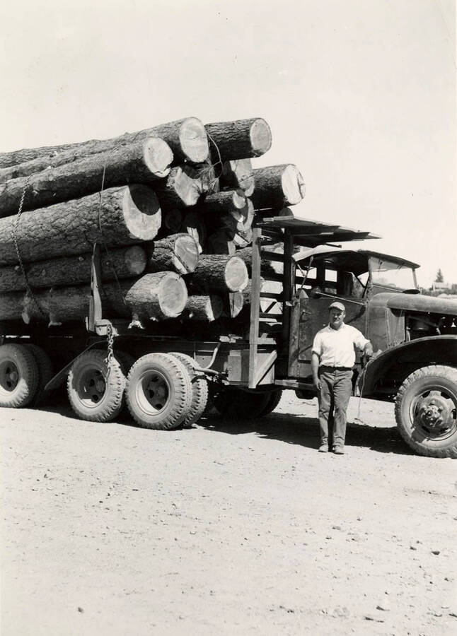Fully loaded logging truck.  Height 12 1/2 feet: 5200 feet on load.