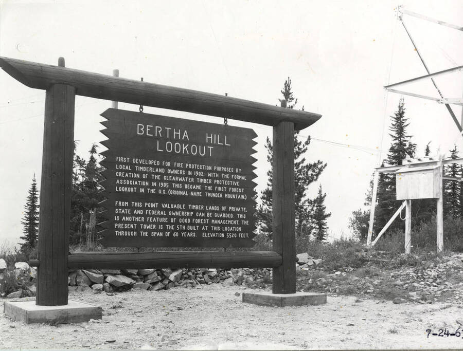 The sign in front of the Bertha Hill Lookout fire station.