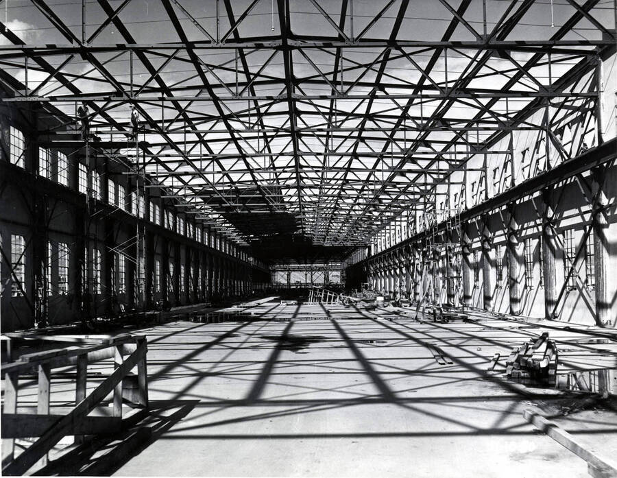 Interior of the main building of the Clearwater paper mill plant