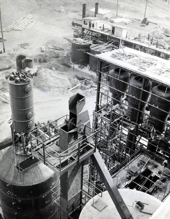 Photograph shows a part of the Clearwater paper mill construction site.
